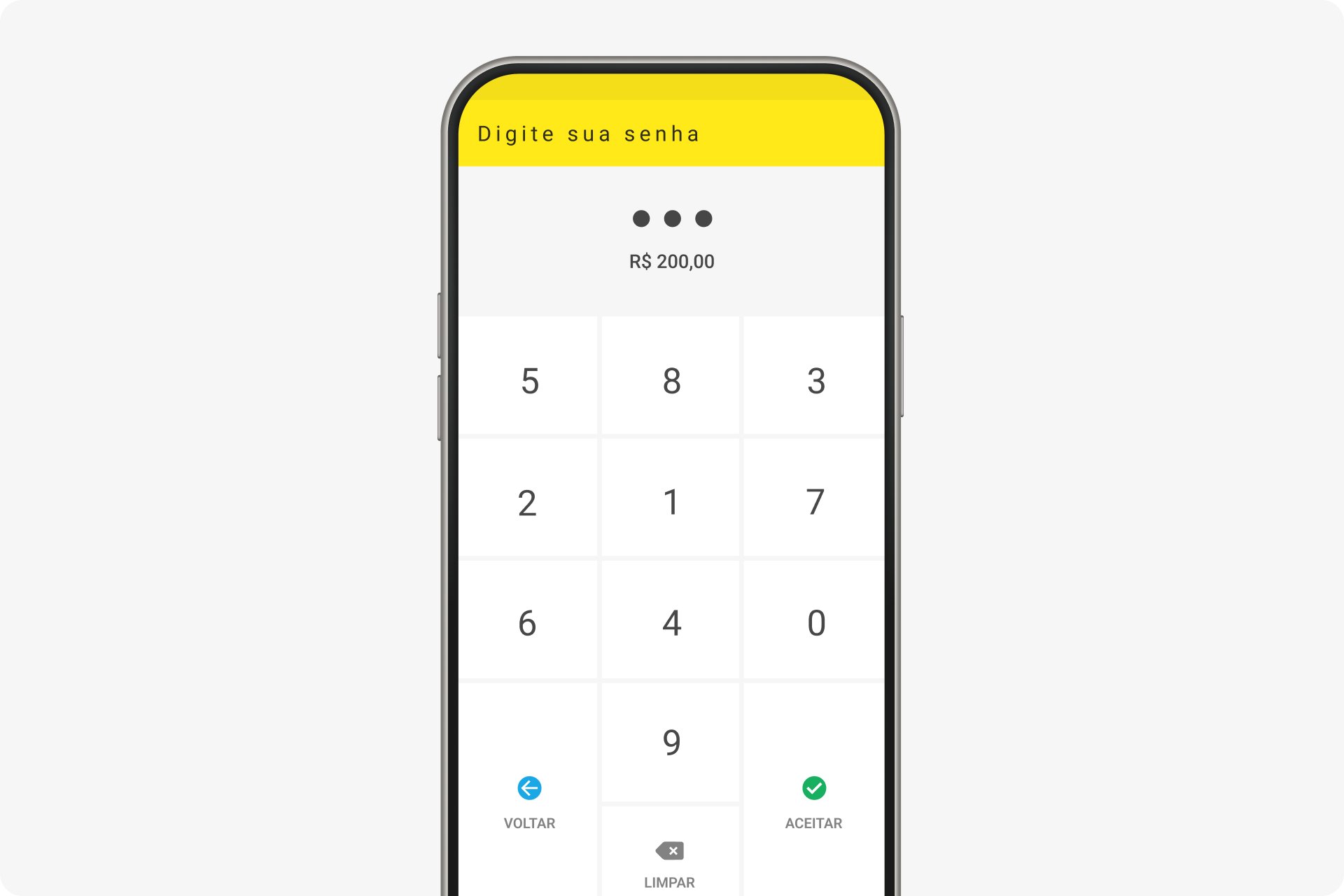 tela para digitar a senha
